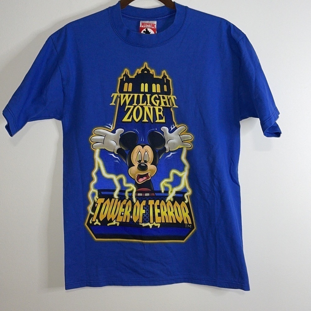 VTG 90s Tower Terror Tee Disney Mickey Mouse T-Shirt Blue Med Twilight Zone